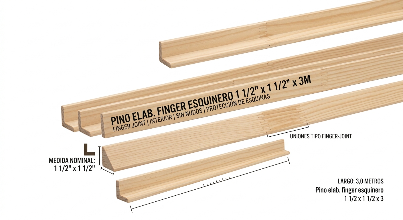 Pino elab. finger esquinero 1 1/2 x 1 1/2 x 3