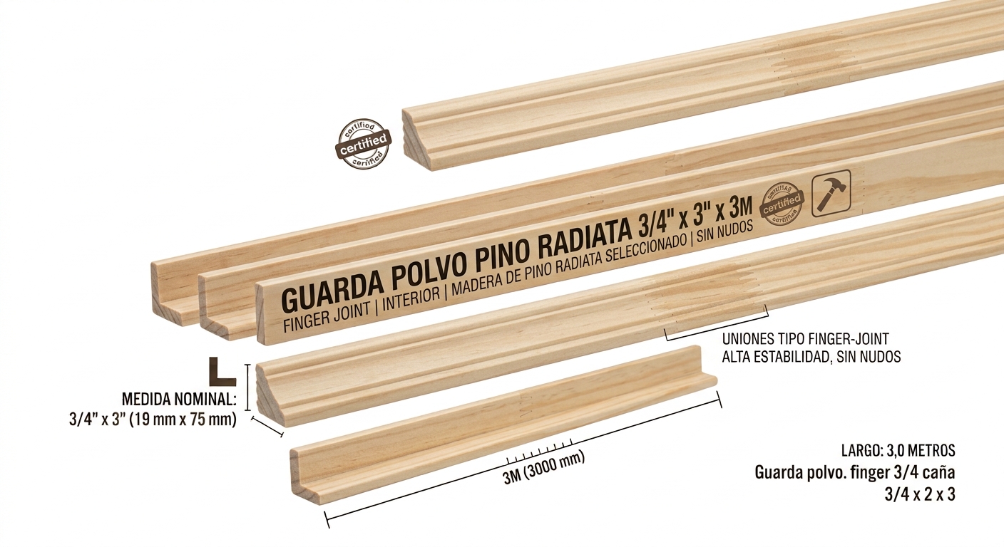 GUARDA POLVO PINO RADIATA   3/4 x 3 x 3