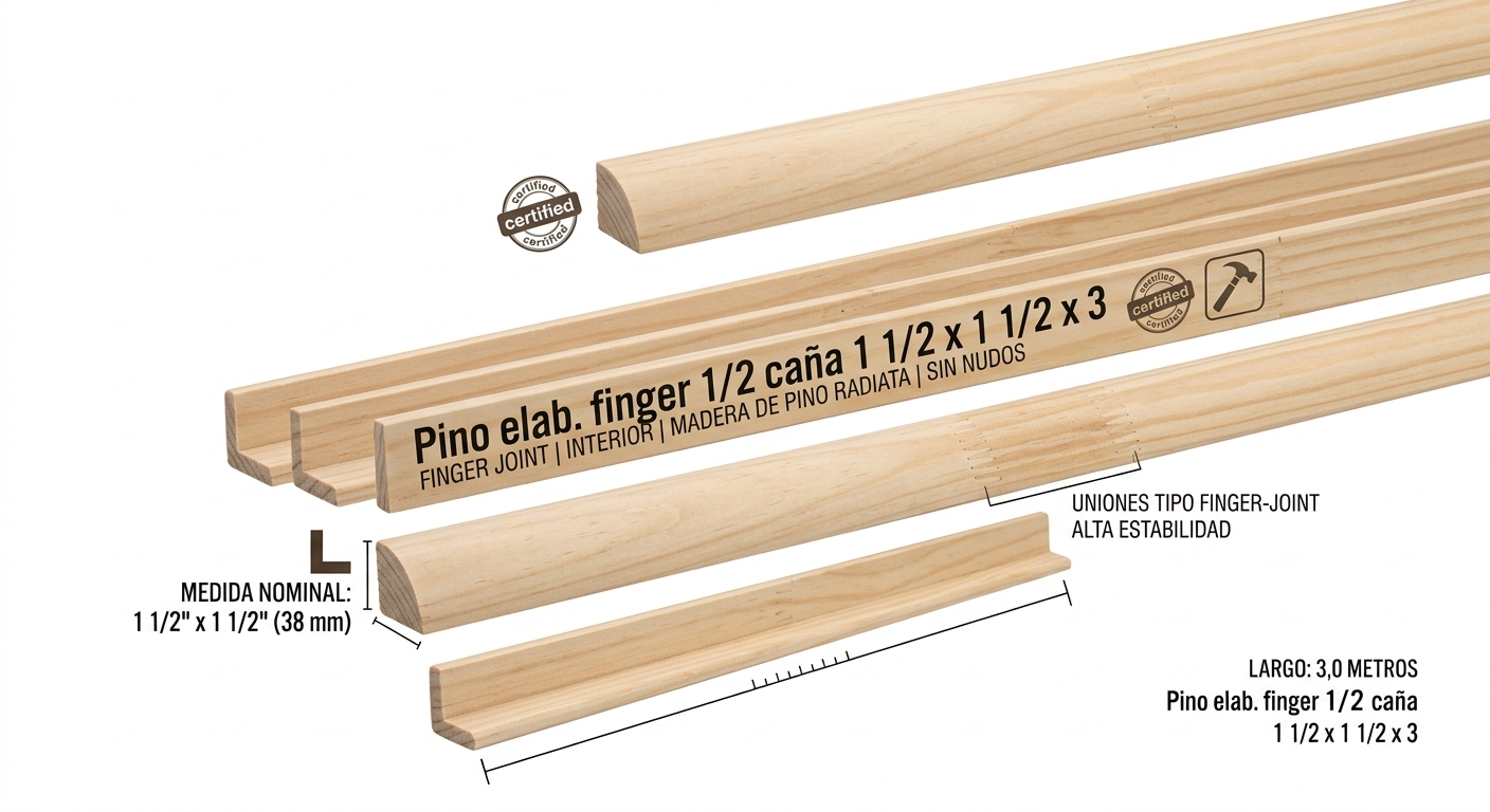 Pino elab. finger 1/2 caña 1 1/2 x 1 1/2 x 3